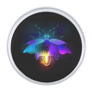 Neon Firefly on black Silver Finish Lapel Pin