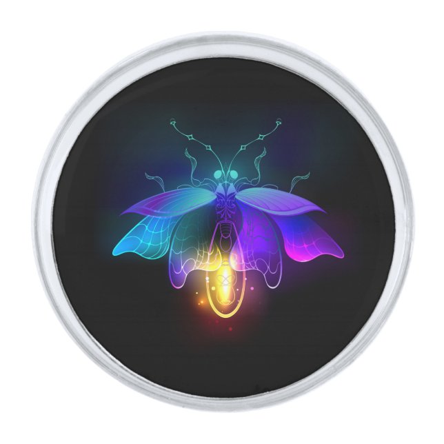 Neon Firefly on black Silver Finish Lapel Pin (Front)