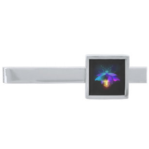 Neon Firefly on black Silver Finish Tie Bar
