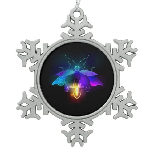 Neon Firefly on black Snowflake Pewter Christmas Ornament
