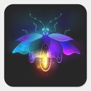 Neon Firefly on black Square Sticker
