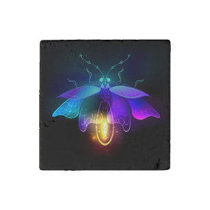 Neon Firefly on black Stone Magnet