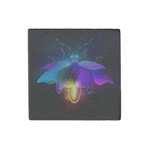 Neon Firefly on black Stone Magnet