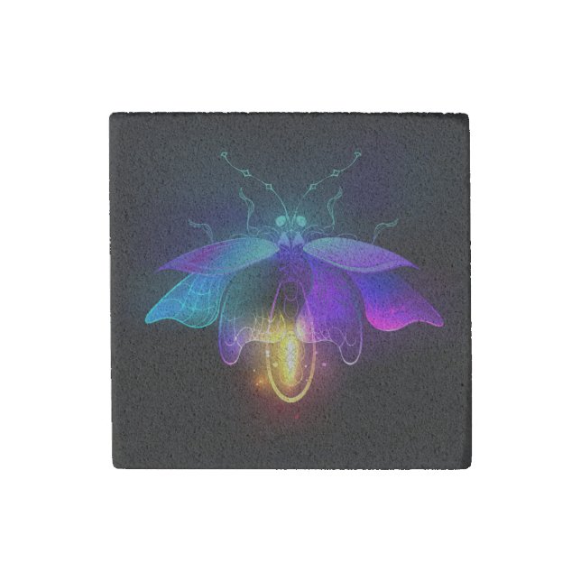Neon Firefly on black Stone Magnet (Front)
