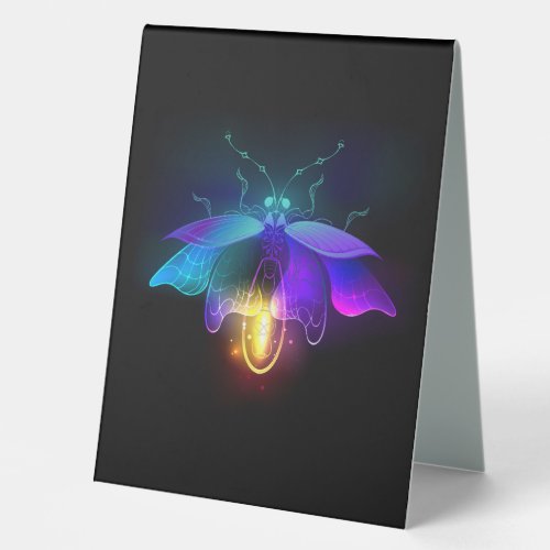 Neon Firefly on black Table Tent Sign