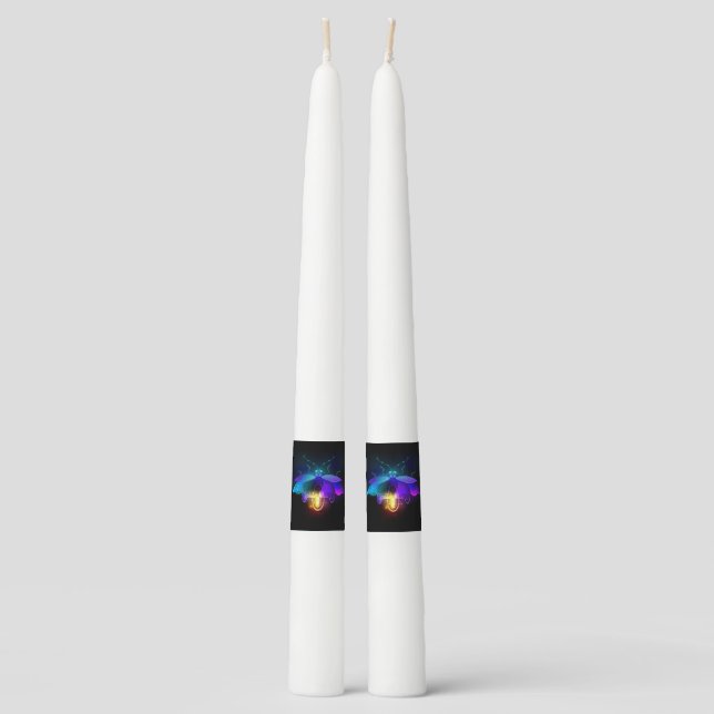 Neon Firefly on black Taper Candle (Front)