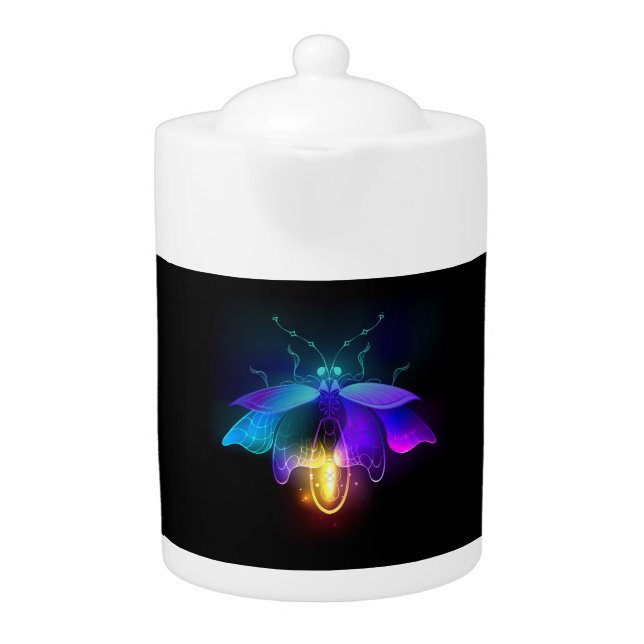 Neon Firefly on black Teapot (Front)