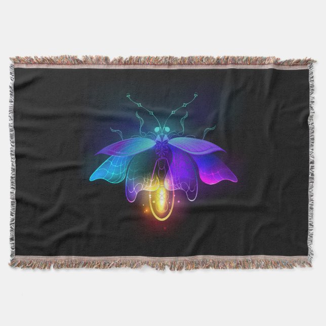 Neon Firefly on black Throw Blanket (Front)
