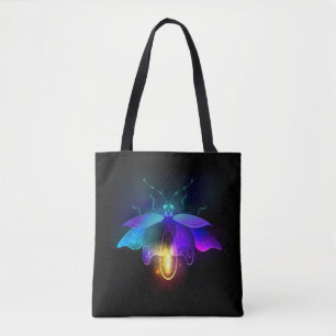 Neon Firefly on black Tote Bag