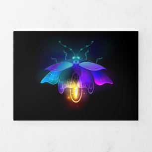 Neon Firefly on black Tri-Fold Holiday Card