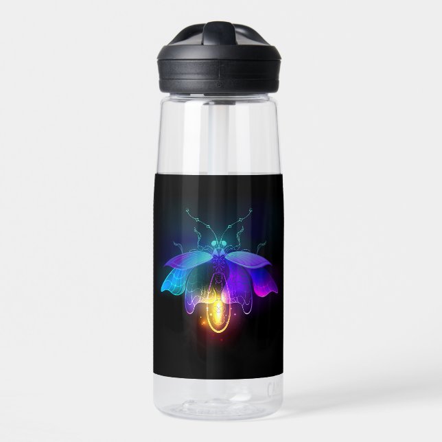 Neon Firefly on black Water Bottle (Front)