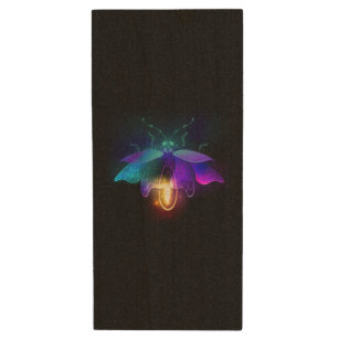 Neon Firefly on black Wood Flash Drive