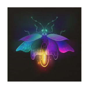 Neon Firefly on black Wood Wall Art