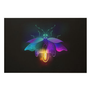 Neon Firefly on black Wood Wall Art