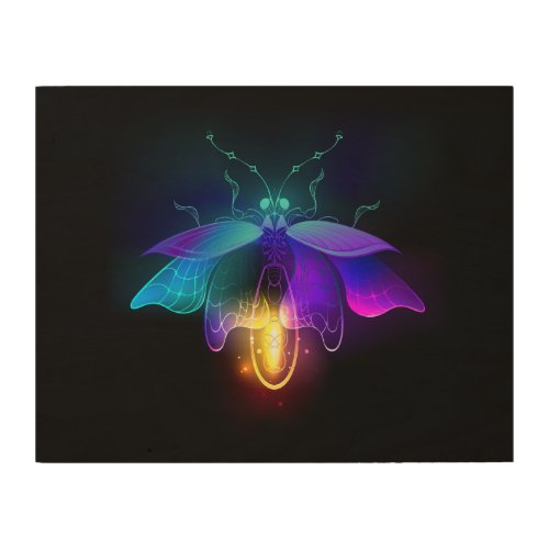 Neon Firefly on black Wood Wall Art