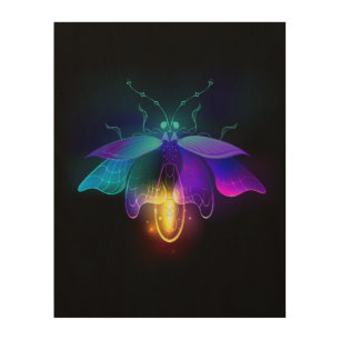 Neon Firefly on black Wood Wall Art
