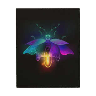 Neon Firefly on black Wood Wall Art