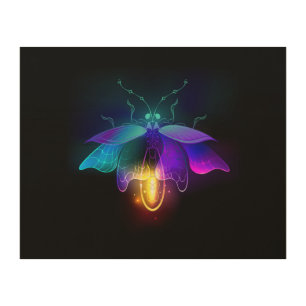 Neon Firefly on black Wood Wall Art