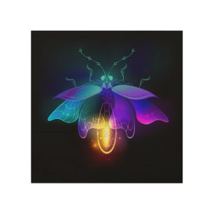 Neon Firefly on black Wood Wall Art