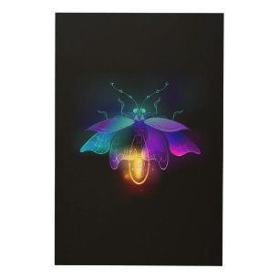 Neon Firefly on black Wood Wall Art