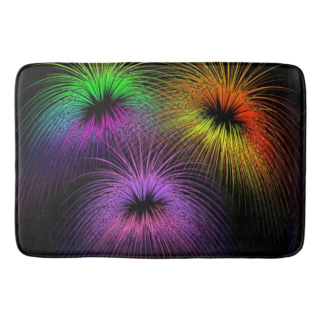 Neon Fireworks Exploding In The Sky Bath Mat (Front)