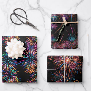 Neon Fireworks Wrapping Paper Sheets
