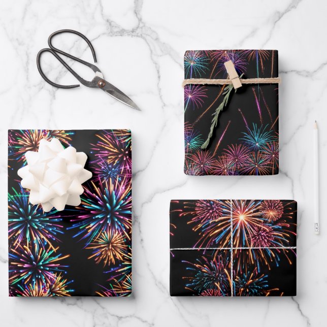 Neon Fireworks Wrapping Paper Sheets (Front)