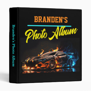 Neon Flame Race Car Boy Photo Album 3 Ring Binder