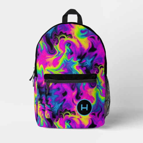 Neon Flame Tie Dye Monogram  Printed Backpack