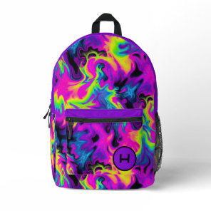 Neon Flame Tie Dye Purple Monogram  Printed Backpack