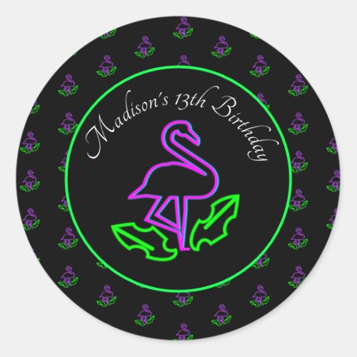 Neon Flamingo Glow Party Tropical Pink Favor Classic Round Sticker