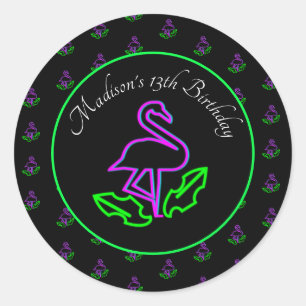 Neon Flamingo Glow Party Tropical Pink Favor Classic Round Sticker