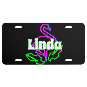 Neon Flamingo Green White Name Black License Plate