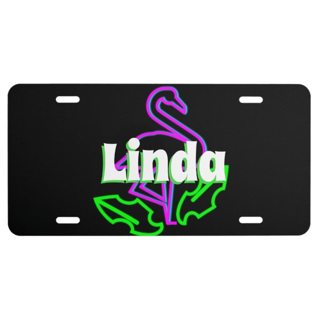 Neon Flamingo Green White Name Black   License Plate (Front)