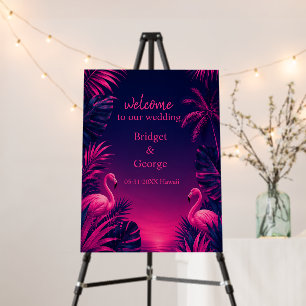 Neon Flamingo Hawaii Tropical Floral Night Wedding Foam Board