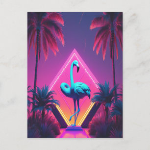 Neon Flamingo Palm Trees Vaporwave Aesthetic Postcard