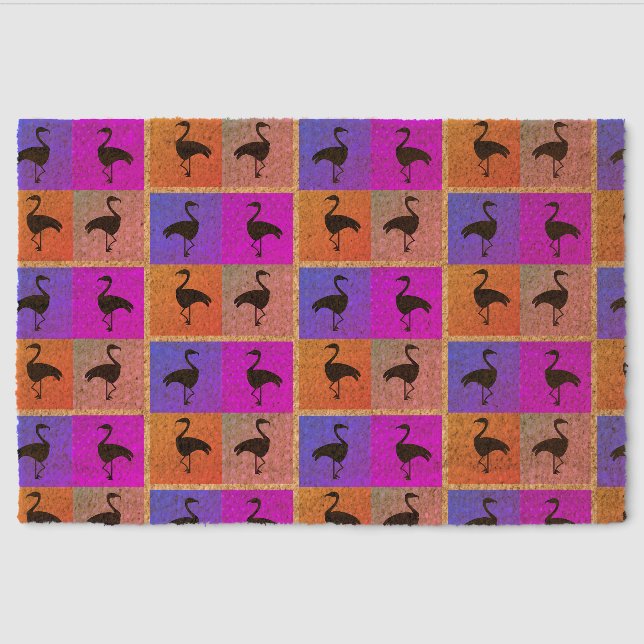 Neon Flamingo Seamless Pattern Blocks  Fiber Doormat (Front)