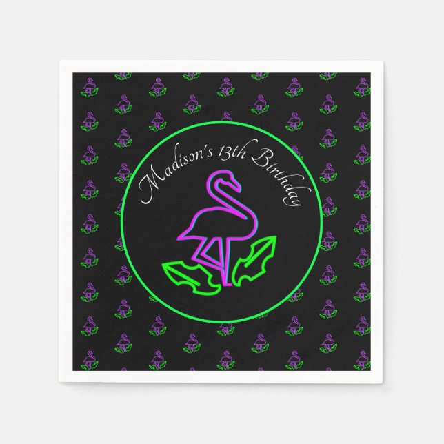 Neon Flamingo Teen Birthday Glow Party Tropical Napkins (Front)