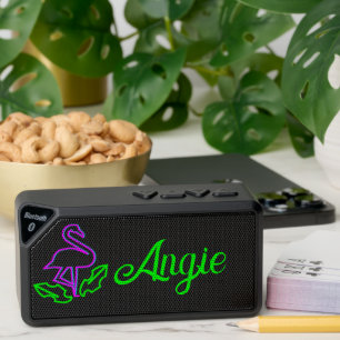 Neon Flamingo Tropical Logo Name Bluetooth Speaker