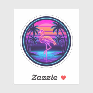 Neon Flamingo Tropical Sunset Palm Trees Sticker