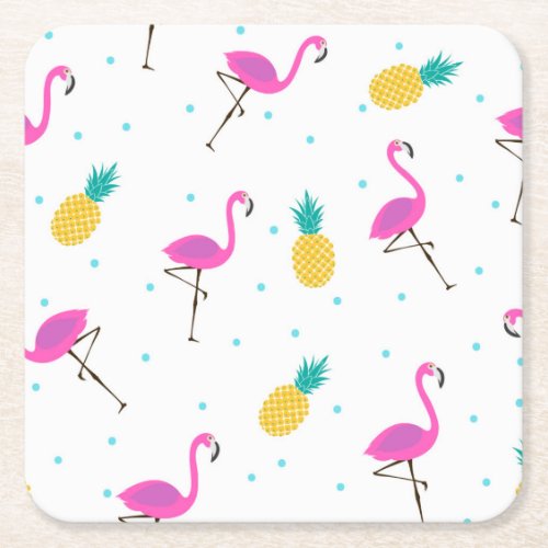 Neon Flamingos 2 2 Square Paper Coaster