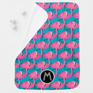 Neon Flamingos   Add Your Initial Baby Blanket