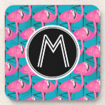 Neon Flamingos | Add Your Initial Beverage Coaster