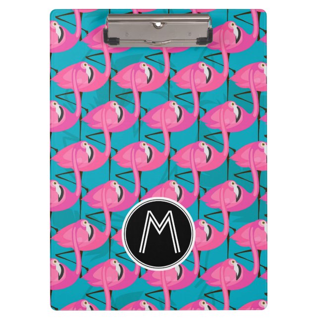Neon Flamingos | Add Your Initial Clipboard (Front)
