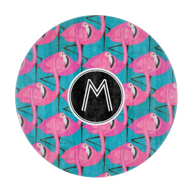 Neon Flamingos | Add Your Initial Cutting Board (Front)