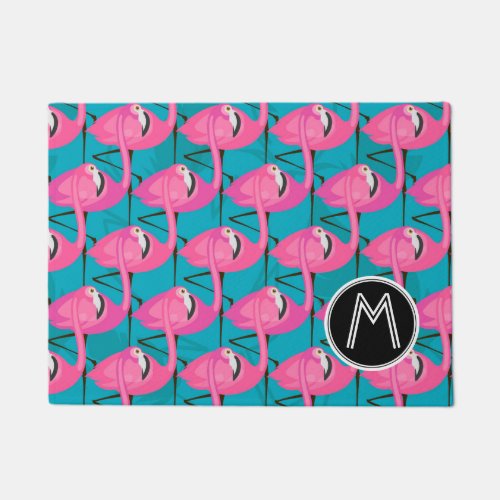 Neon Flamingos  Add Your Initial Doormat