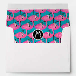 Neon Flamingos Add Your Initial Envelope