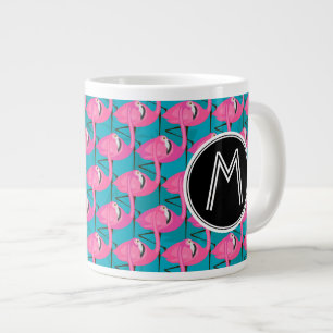 Neon Flamingos   Add Your Initial Giant Coffee Mug
