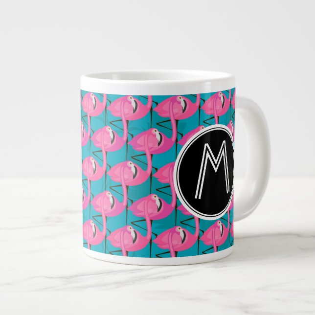 Neon Flamingos | Add Your Initial Giant Coffee Mug (Front Right)