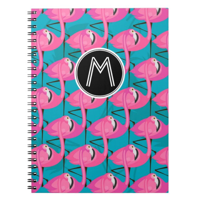 Neon Flamingos | Add Your Initial Notebook (Front)